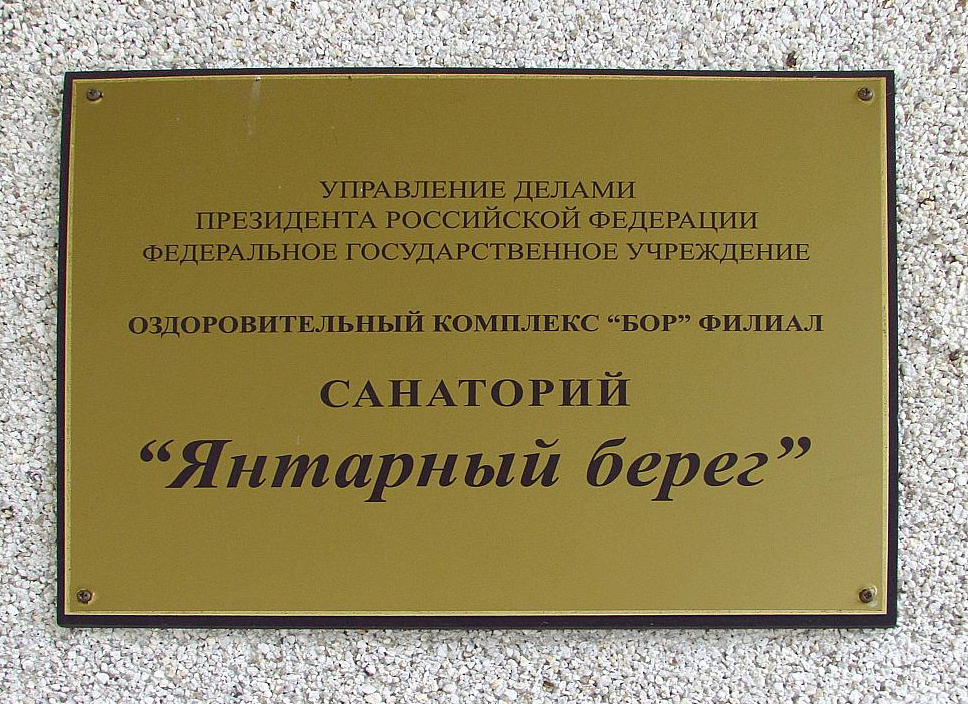 Krievijas valstij piederošā sanatorija "Jantarnij Bereg", kas tagad pakļauta starptautiskajām sankcijām un pārtraukusi darbību, ir Krievijas prezidenta lietu pārvaldes "Atveseļošanas kompleksa "BOR"" filiāle, bet tās kontrolētājs ir Vladimirs Putins. Tālajā 2009. gadā, kad uzņemts šis foto, "Jantarnij Bereg" bija populāra atpūtas vieta noteiktās agresorvalsts aprindās.