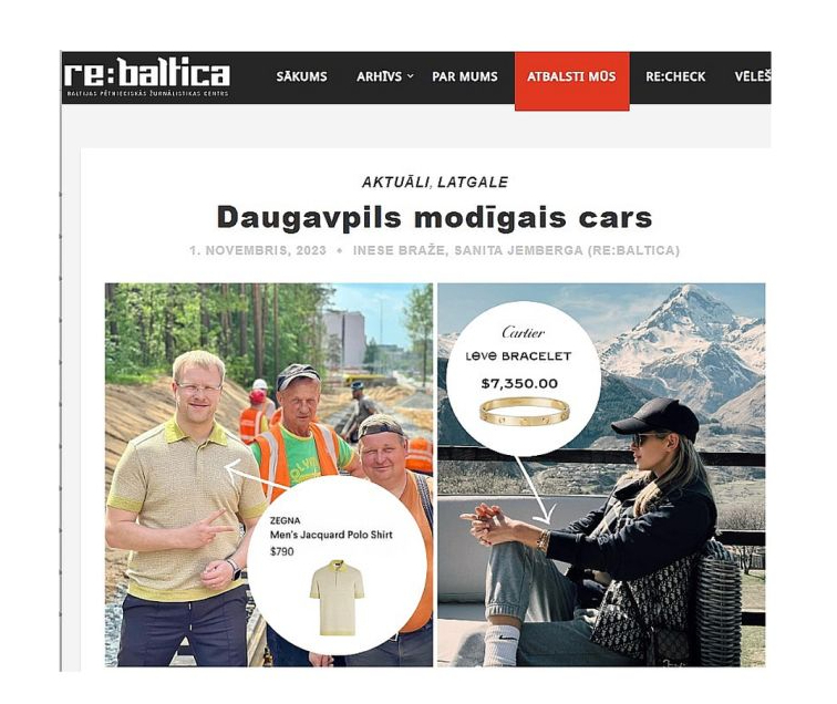 Daugavpils domes priekšsēdētājam Andrejam Elksniņam pagājšnedēļ uzmanību pievērsa arī Latvijas medija "Re:Baltica" žurnālistes, interesējoties, vai viņa dzīvesveids atbilst ienākumiem "Kāzas Komo ezera krastā, dzīvoklis pilsētas centrā, tūkstošus vērtas rotaslietas un luksusa apģērbu kalni. Sapnis? Nē, tā ir Daugavpils mēra Elksniņa un viņa sievas ikdiena," piesakot publikāciju, raksta "Re:Baltica".