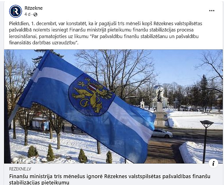 Rēzeknes domes vadība pašvaldības mājaslapā internetā un sociālajos tīklos 1. decembrī pauda pozīciju, ka "Finanšu ministrija velk garumā stabilizācijas pieteikuma izskatīšanu".