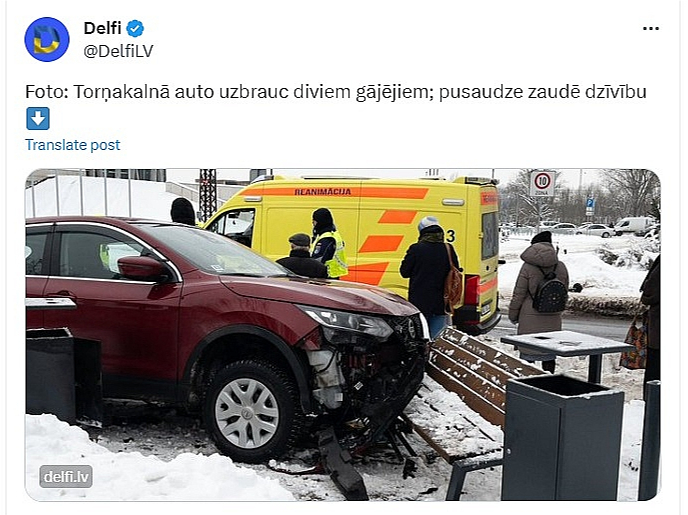 Portāls "Delfi" neilgi pēc traģiskās nelaimes piefiksējis auto, ar kuru brauca 1932. gadā dzimušais vīrietis.