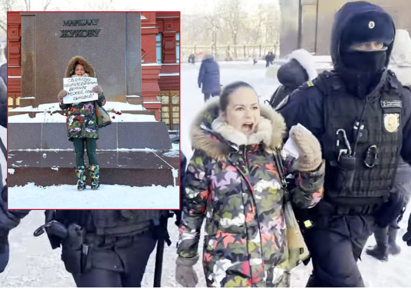 Marija Andrejeva, kuras vīrs jau vairāk nekā gadu karo Ukrainā, Maskavā īslaicīgi aizturēta.