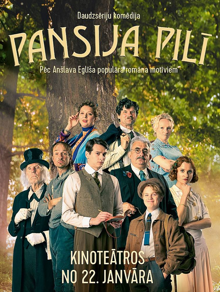 Filmas "Pansija pilī" sērijas kinoteātros būs skatāmas pa daļām – no 22. janvāra vienā seansā 1., 2. sērija, 3., 4. sērija – no 8. februāra; 5., 6., 7. sērija – no 22. februāra; astotā, dokumentālā sērija – īpašos seansos pēc 22. februāra.