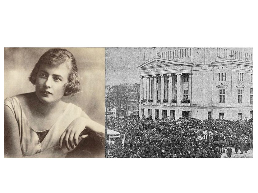 Lilija Kalniņa-Ozoliņa un bēru gājiens pie Nacionālās operas.