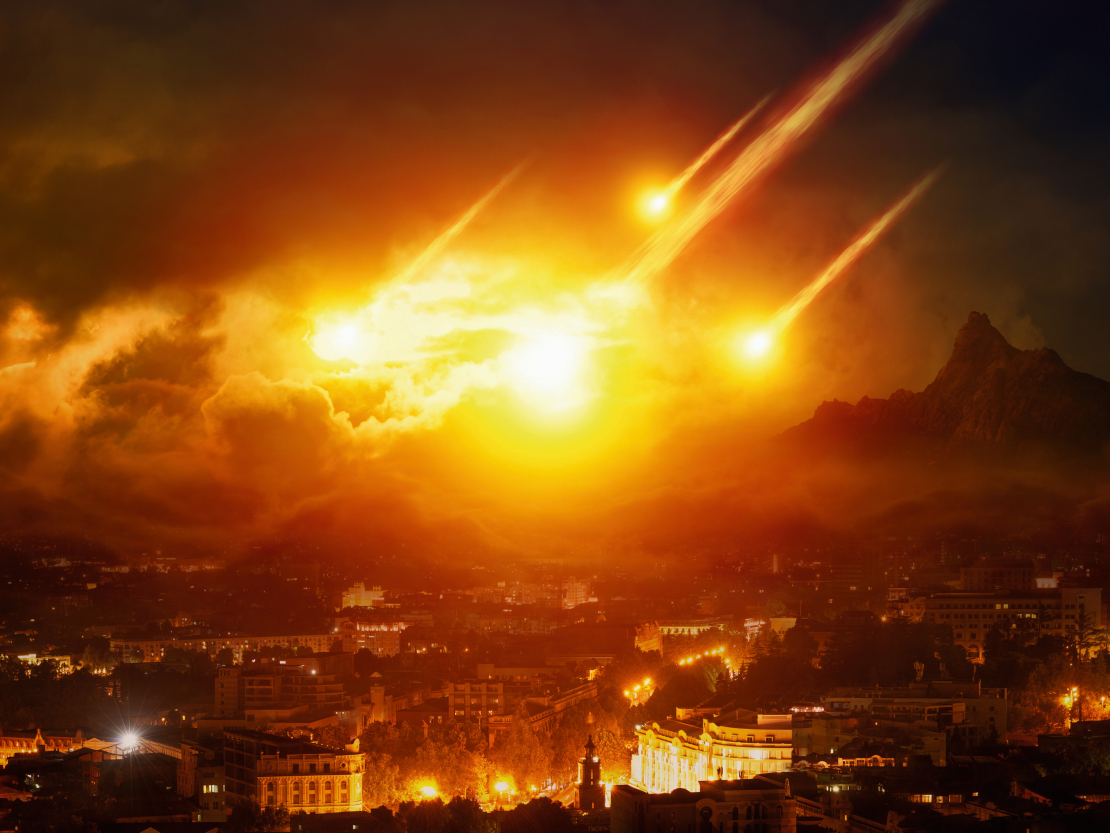 Asteroīdi iznīcina pilsētas.