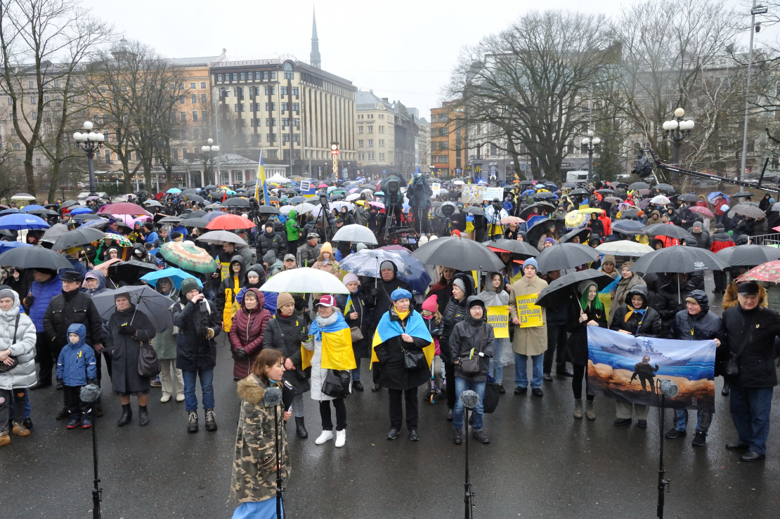 Ukrainas atbalsta mītiņš pie Brīvības pieminekļa.
