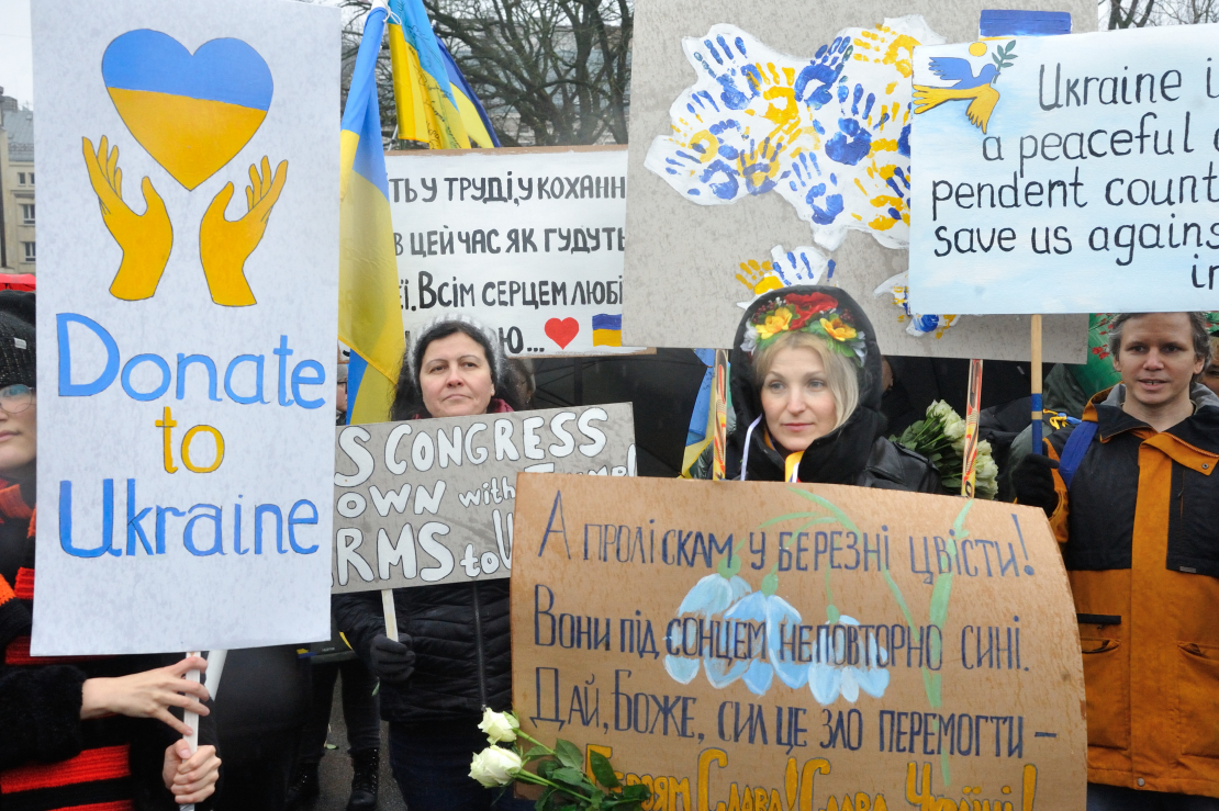 Ukrainas atbalsta mītiņš pie Brīvības pieminekļa.