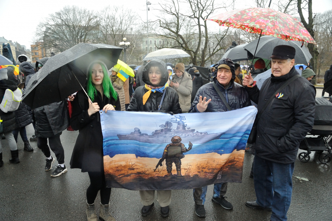 Ukrainas atbalsta mītiņš pie Brīvības pieminekļa.
