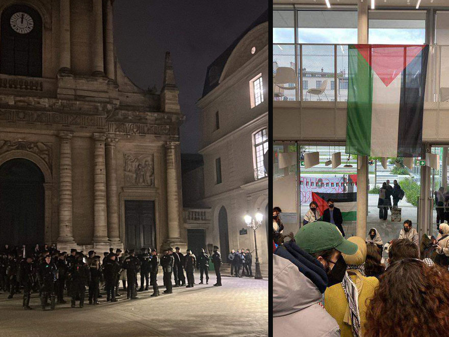 Francijas policija izjauc studentu demonstrāciju palestīniešu atbalstam.