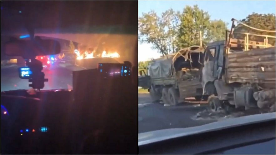 Krievijā ziņo par Kurskas apgabalā iznīcinātu krievu militārā transporta kolonnu.