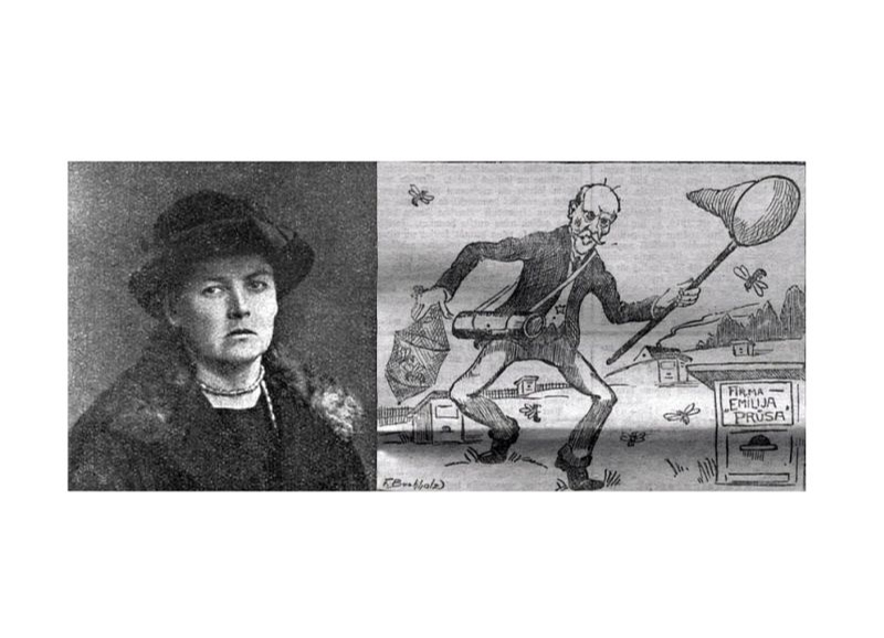 E. Prūsa (1878–1950) un preses karikatūra par skandālu.
