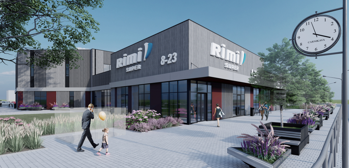 "Rimi" tirdzniecības centrs "Mandarīns" Carnikavā. Vizualizācija. 