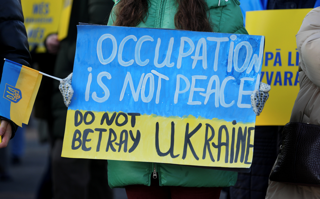 Ukrainas atbalsta akcija pie Brīvības pieminekļa.