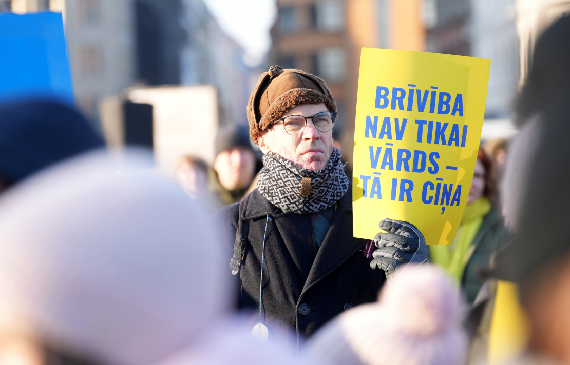 Ukrainas atbalsta akcija pie Brīvības pieminekļa.