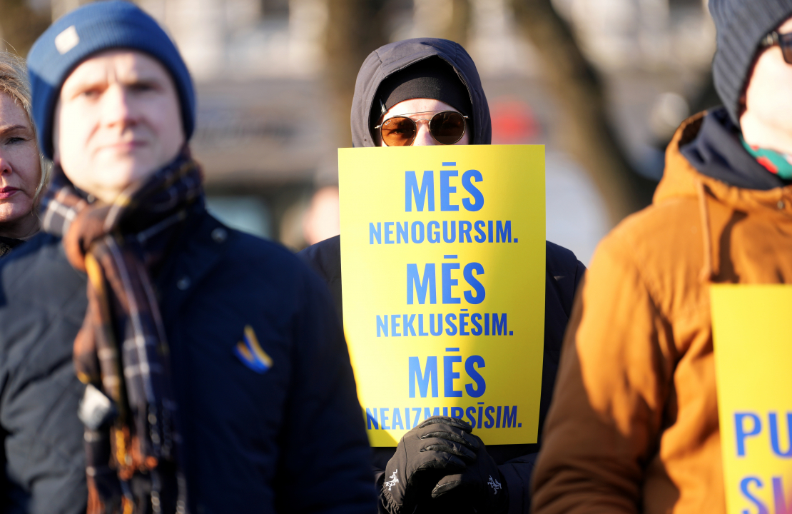 Ukrainas atbalsta akcija pie Brīvības pieminekļa.