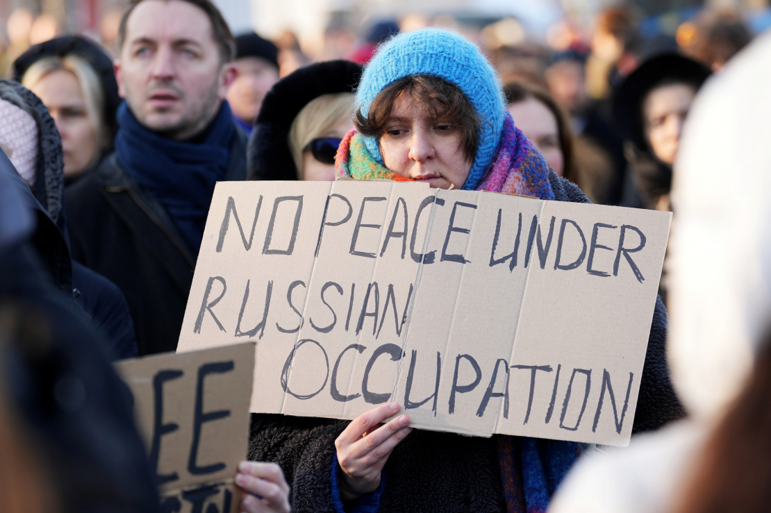 Ukrainas atbalsta akcija pie Brīvības pieminekļa.