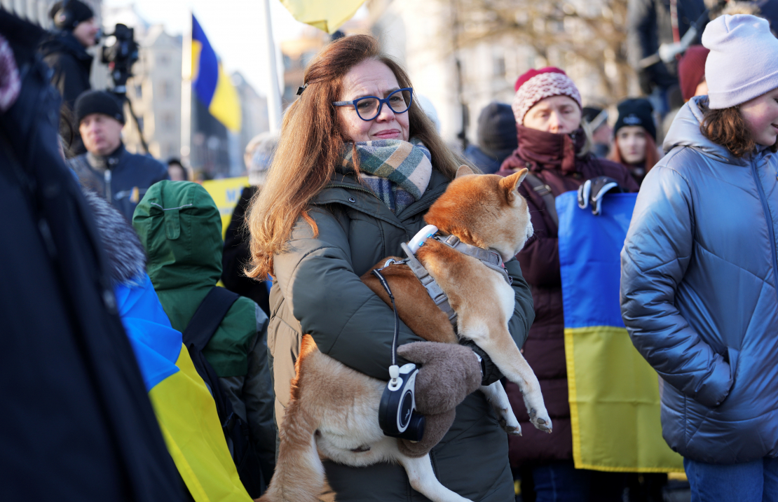 Ukrainas atbalsta akcija pie Brīvības pieminekļa.