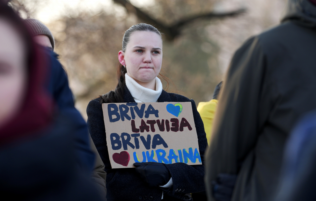 Ukrainas atbalsta akcija pie Brīvības pieminekļa.