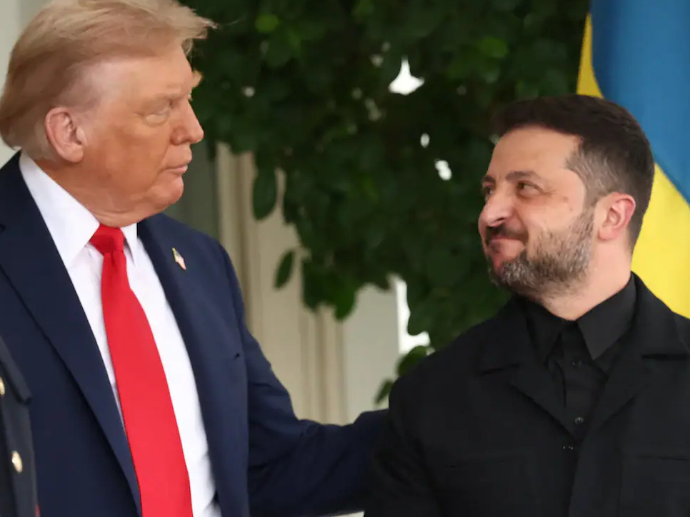 ASV prezidents Donalds Tramps un Ukrainas prezidents Volodimirs Zelenskis tikšanās laikā Vašingtonā 18. augustā.