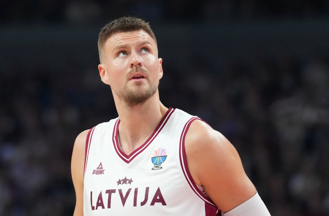 Eiropas čempionāta finālturnīra A apakšgrupas spēle basketbolā vīriešiem starp Latvijas un Turcijas valstsvienībām. Kristaps Porziņģis. 
