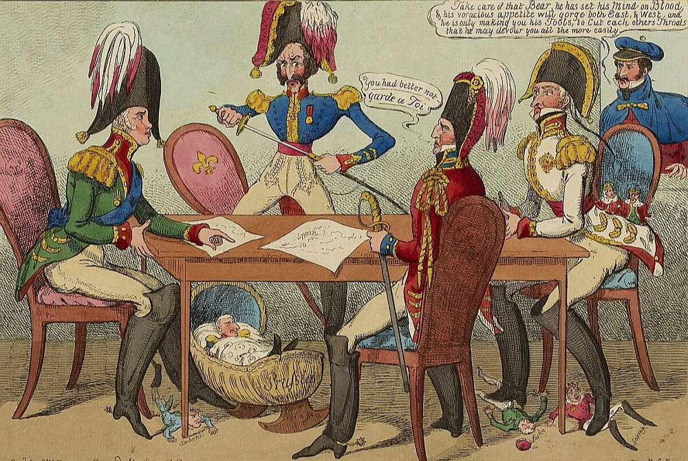 "Svētās savienības" dalībnieki. 19. gs. sākuma karikatūra.