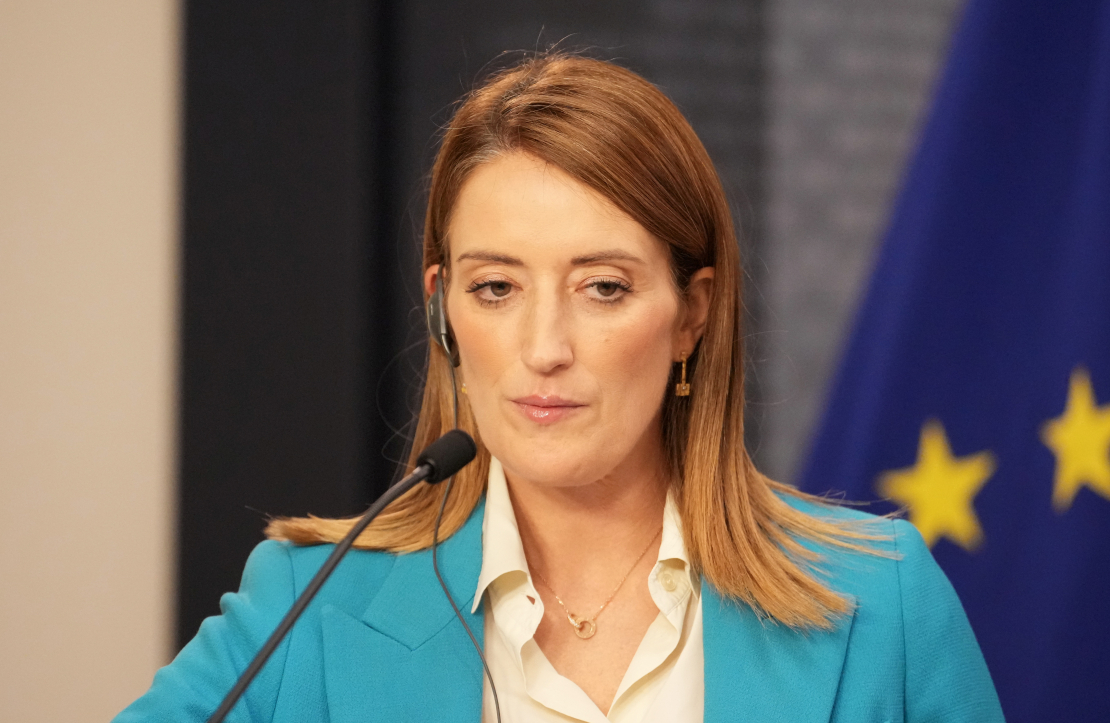 Eiropas Parlamenta priekšsēdētāja Roberta Metsola piedalās preses konferencē pēc tikšanās ar Ministru prezidenti Ministru kabinetā.