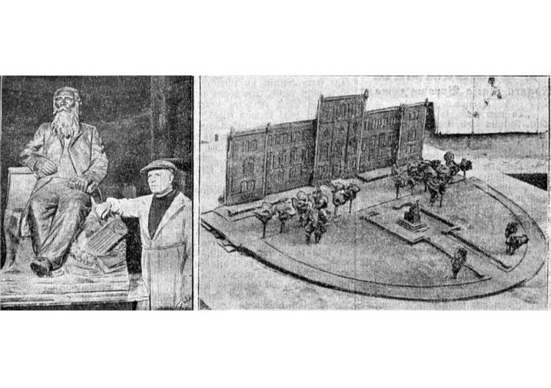 Gustavs Šķilters pie pieminekļa meta 1935. gadā un tā izvietojums.