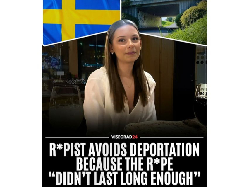 Fotokolāžā no portāla "Visegrad24" teksts: "Izvarotājs izvairās no izsūtīšanas, jo izvarošana "nav notikusi pietiekami ilgi"."