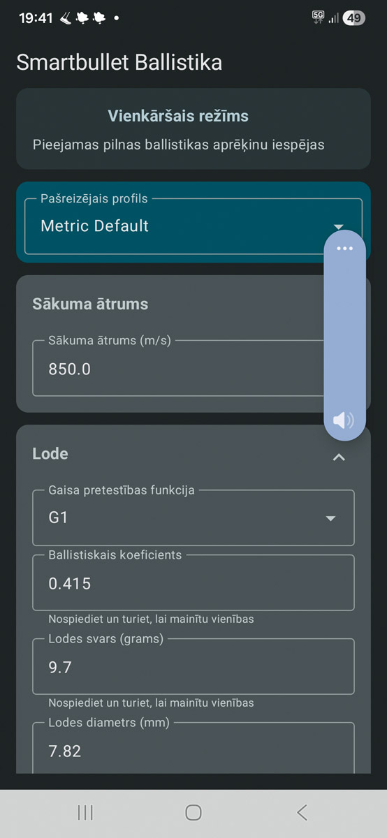Ballistiskais kalkulators SUBC.