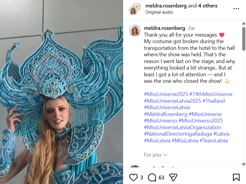 Ekrānuzņēmums no Meldras Rozenbergas "Instagram" profila.