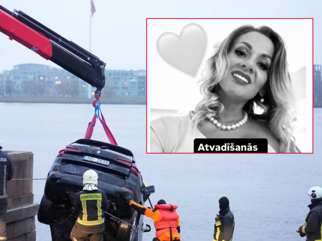 Ilonas Jaukules piemiņas foto. Izceltais BMW auto. (LETA)