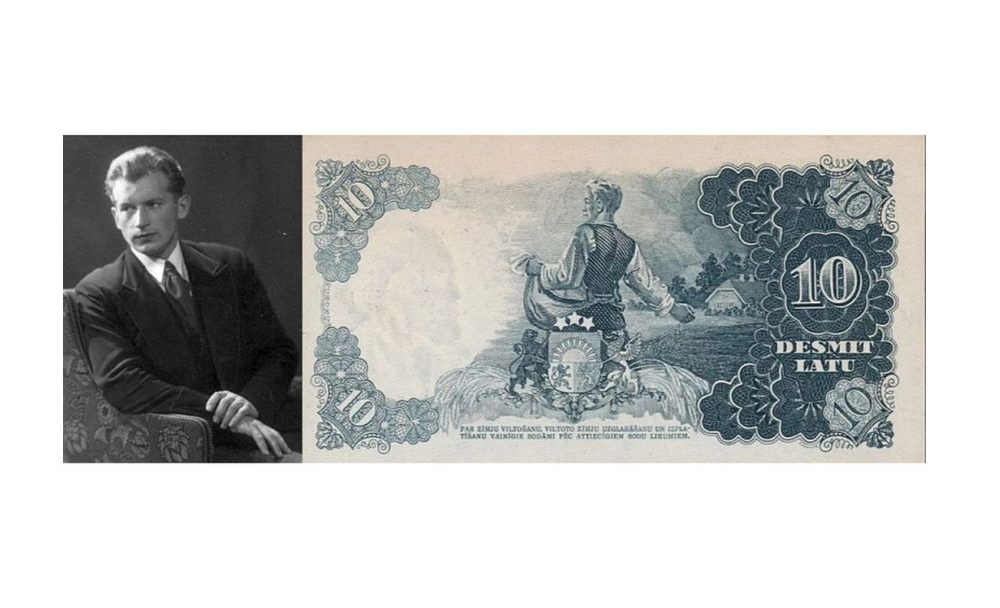 Kārlis Krauze un viņa zīmētā banknote.