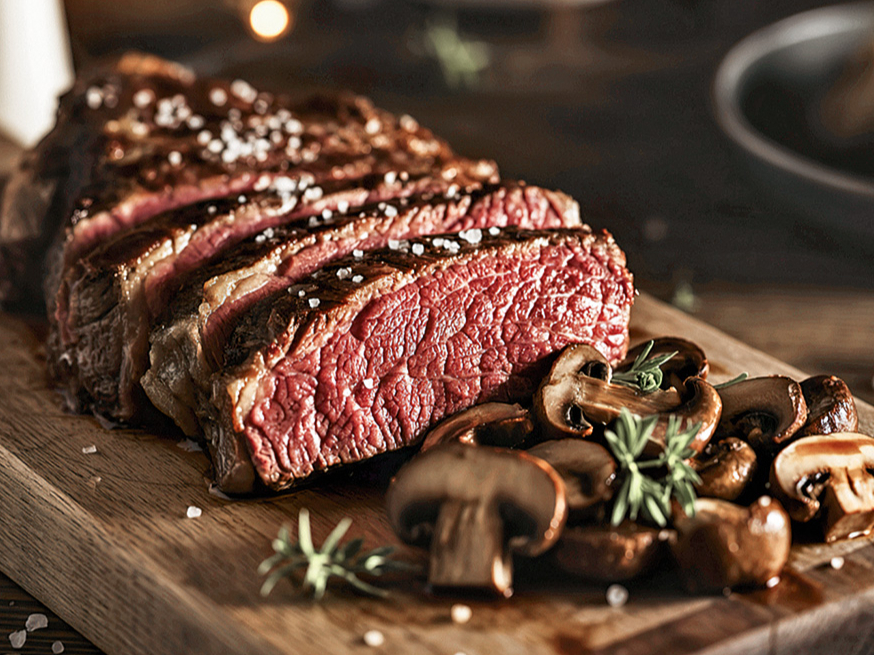 Liellopa gaļas cepetis ar sēnēm.