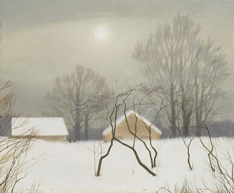 Ziemas ainavas glezna. Autore Līga Purmale, darba nosaukums "Ziema".