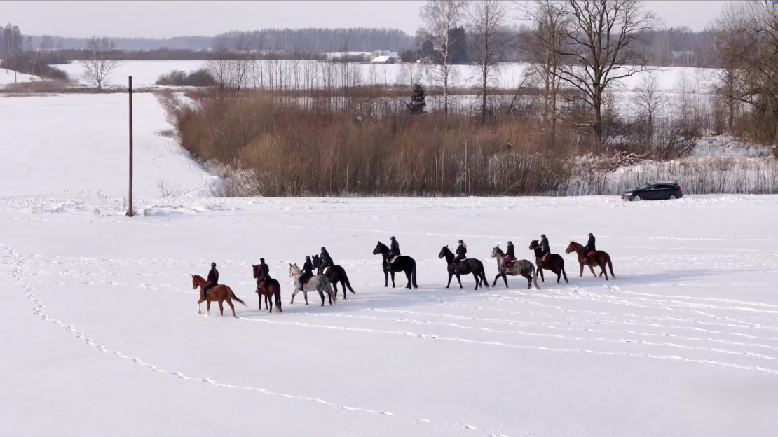 Ziemas fotosesija ar zirgiem.