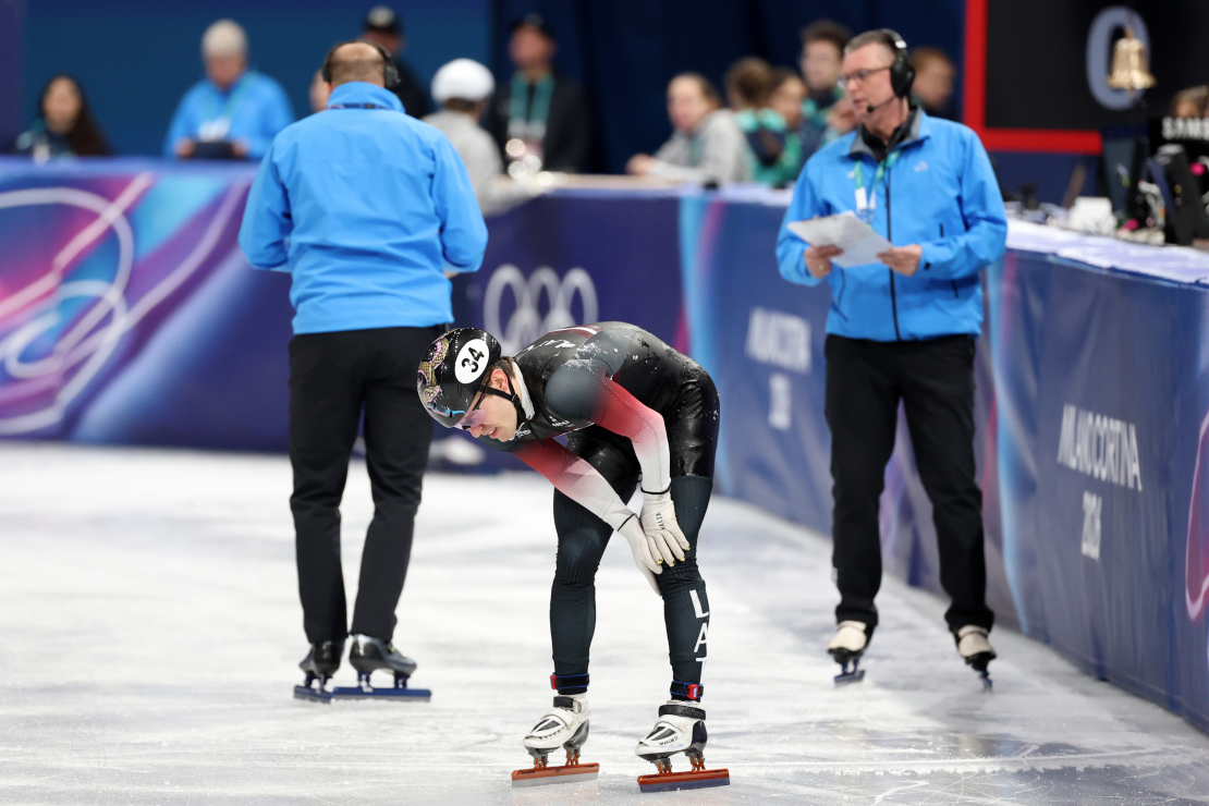 Šorttrekists Reinis Bērziņš šorttreka 500 m kvalifikācijas sacensībās Milānas ledus arēnā 2026. gada Milānas un Kortīnas ziemas olimpiskajās spēlēs Itālijā.