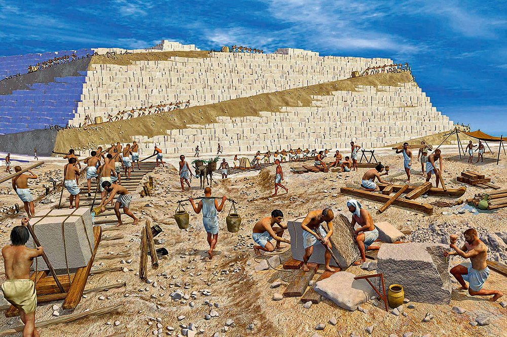 Piramīdas celtniecība.