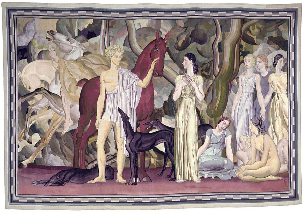 Luī Bilotē (1883–1940). "Jātnieku izbraukšana". Gobelēns. 1937. Zīds. "Mobilier national" kolekcija.