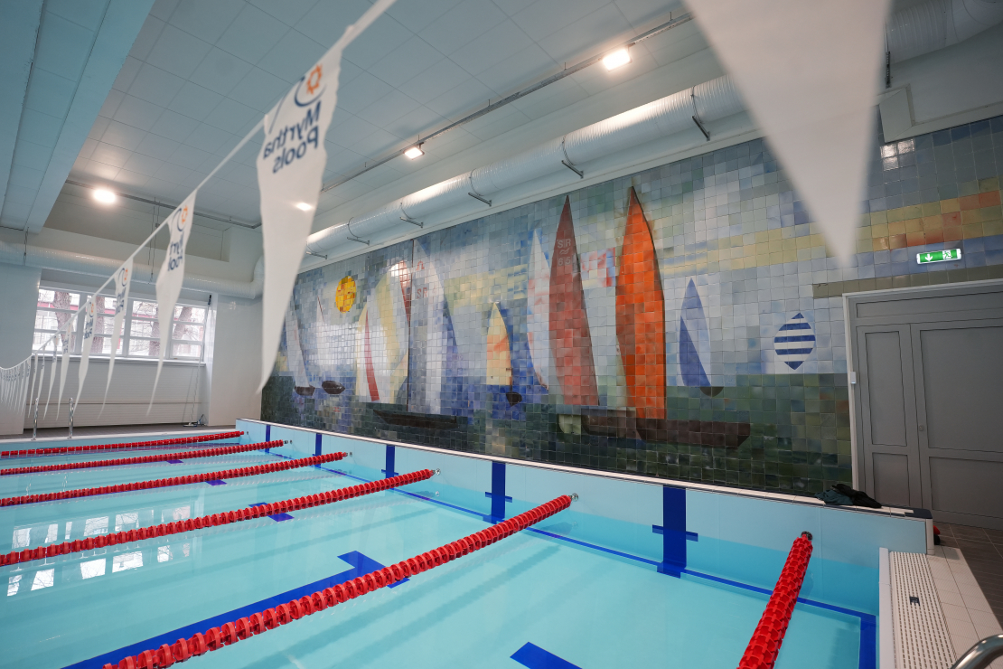 Rīgas Natālijas Draudziņas vidusskolā atjaunotie baseini.