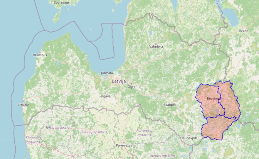 Gaisa apdraudējumam pakļautie novadi.