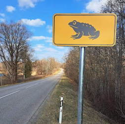 Ar speciālām ceļa zīmēm autovadītājus brīdina par krupju migrācijas ceļiem.