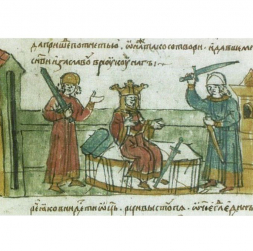 Polockas kņazs Vladimirs (vidū) 15. gs. senkrievu rokrakstā.