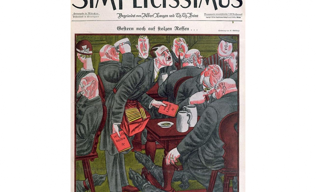 Ā. Hitlers piedāvā savu grāmatu. 1925. gada karikatūra.