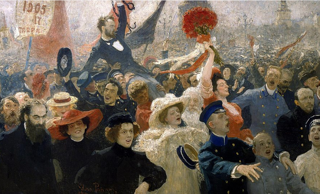 "1905. gada 17. oktobris". Krievu mākslinieka I. Repina glezna.
