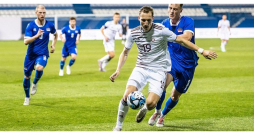 Raimonds Krollis (centrā) vārtus oficiālās spēlēs nebija guvis kopš 2022. gada 12. novembra, kad viņš vēl pārstāvēja "Valmieras" klubu.