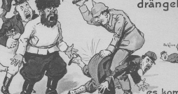 Vācu 1914. gada propagandas pastkarte. Vācu 1914. gada propagandas pastkarte.