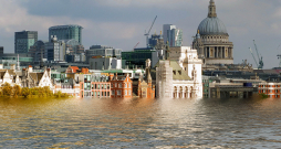 Vīzija par Londonu, ja globālās sasilšanas rezultātā celtos jūras līmenis. Vīzija par Londonu, ja globālās sasilšanas rezultātā celtos jūras līmenis.