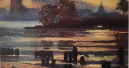 Ausma Krūmiņa “Noskaņa”, akvarelis, papīrs, 37×52 cm, 1965, LMS muzeja arhīvs.