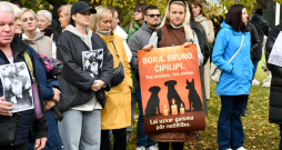Piketētāji pieprasa Bauskas domnieku rīcību Brunavas pagastā nošauto suņu lietā.