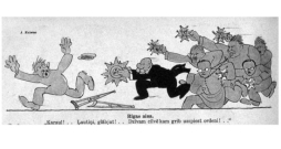 1926. gada novembrī Latvija piedzīvoja skandālu, jo no Triju Zvaigžņu ordeņa, pēc preses ziņām, atteicās teju simts personu. Karikatūra no tā laika žurnāla "Svari".