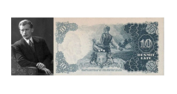 Kārlis Krauze un viņa zīmētā banknote. Kārlis Krauze un viņa zīmētā banknote.